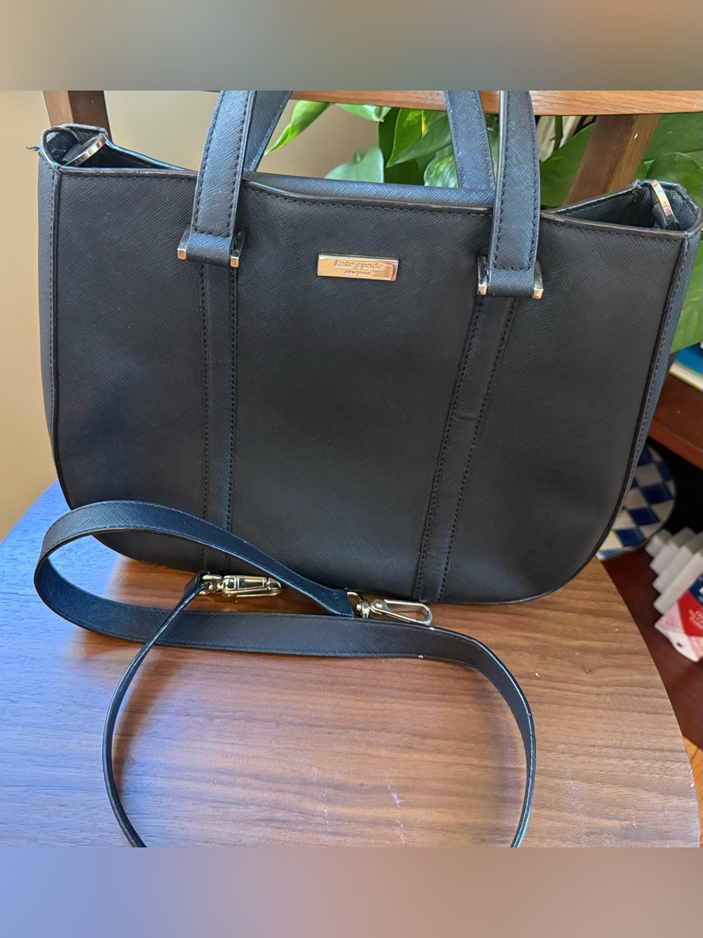 kate spade Newberry Black Saffiano Leather Shoulder Bag with Crossbody Strap